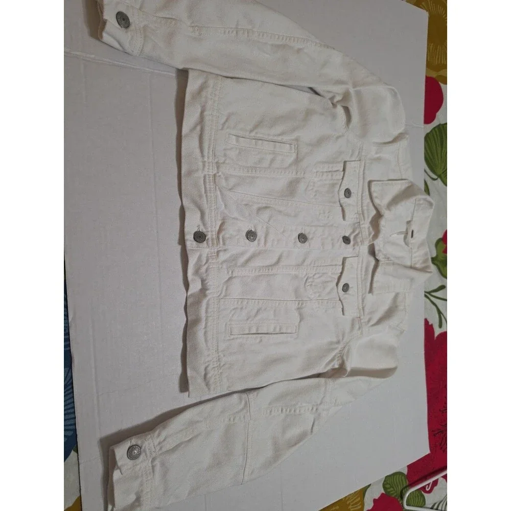 Free People Classic White Denim Trucker Jacket - Size Small - Picture 5 of 12